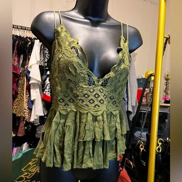 🌿 Intimately Free People Adella Cami in Olive Sparrow Green | Size Large (L) - Picture 1 of 10